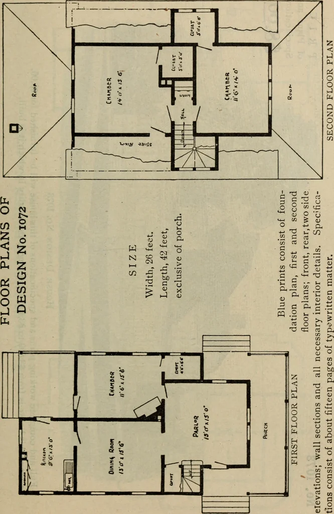 An illustration from Practical bungalows and cottages for town and country, perspective views and floor plans for three hundred low and medium priced houses and bungalows .., 1916, leaf 138