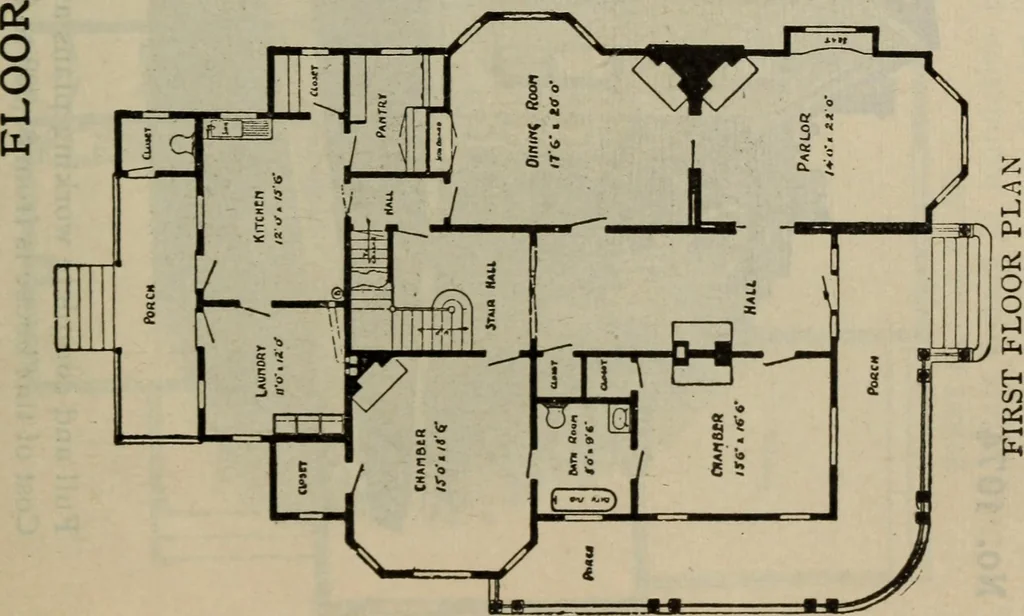 An illustration from Practical bungalows and cottages for town and country, perspective views and floor plans for three hundred low and medium priced houses and bungalows .., 1916, leaf 140
