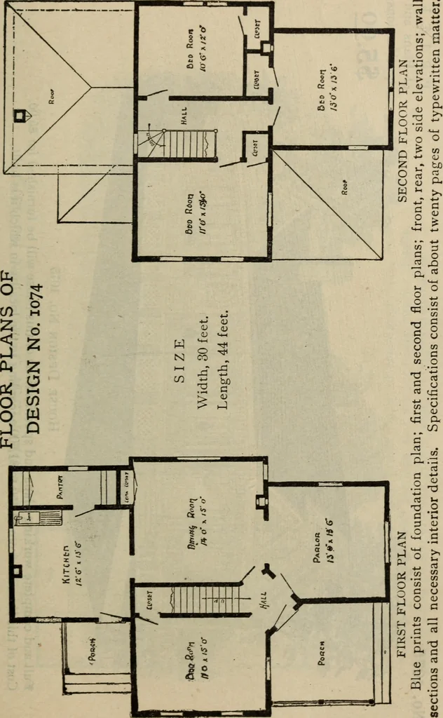 An illustration from Practical bungalows and cottages for town and country, perspective views and floor plans for three hundred low and medium priced houses and bungalows .., 1916, leaf 142