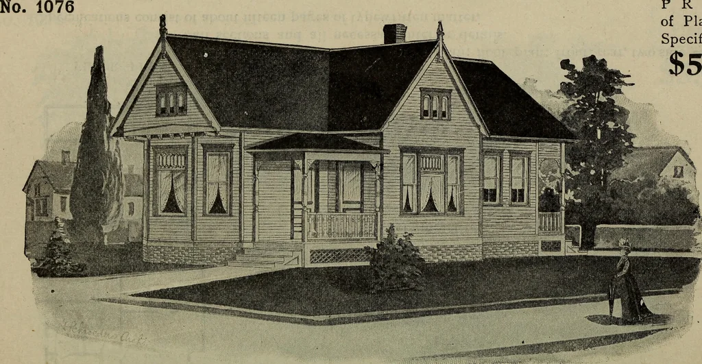 An illustration from Practical bungalows and cottages for town and country, perspective views and floor plans for three hundred low and medium priced houses and bungalows .., 1916, leaf 145