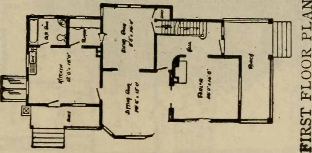 An illustration from Practical bungalows and cottages for town and country, perspective views and floor plans for three hundred low and medium priced houses and bungalows .., 1916, leaf 156