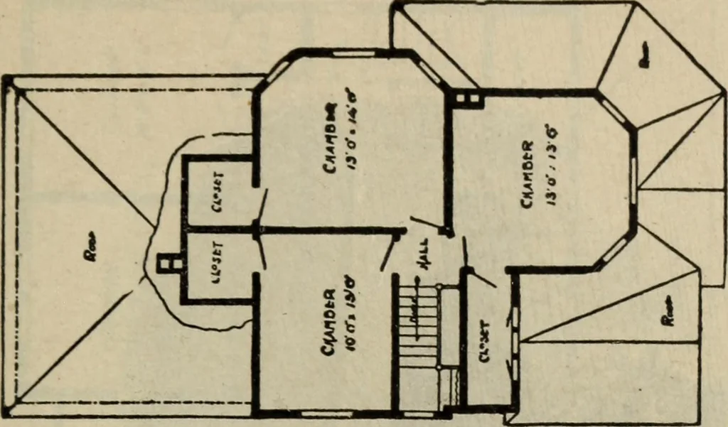 An illustration from Practical bungalows and cottages for town and country, perspective views and floor plans for three hundred low and medium priced houses and bungalows .., 1916, leaf 158