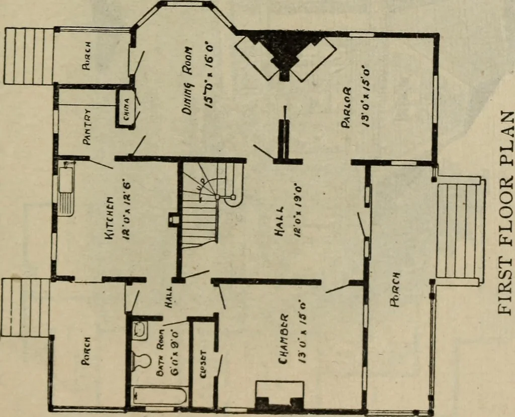 An illustration from Practical bungalows and cottages for town and country, perspective views and floor plans for three hundred low and medium priced houses and bungalows .., 1916, leaf 162