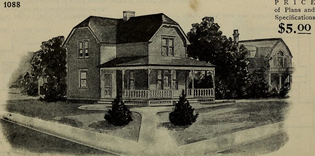 An illustration from Practical bungalows and cottages for town and country, perspective views and floor plans for three hundred low and medium priced houses and bungalows .., 1916, leaf 165