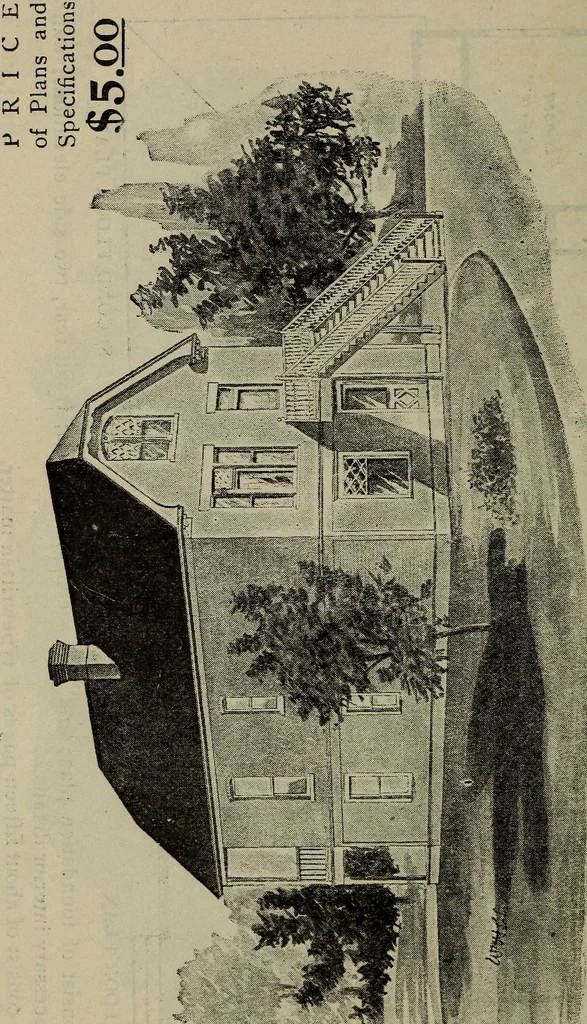 An illustration from Practical bungalows and cottages for town and country, perspective views and floor plans for three hundred low and medium priced houses and bungalows .., 1916, leaf 167