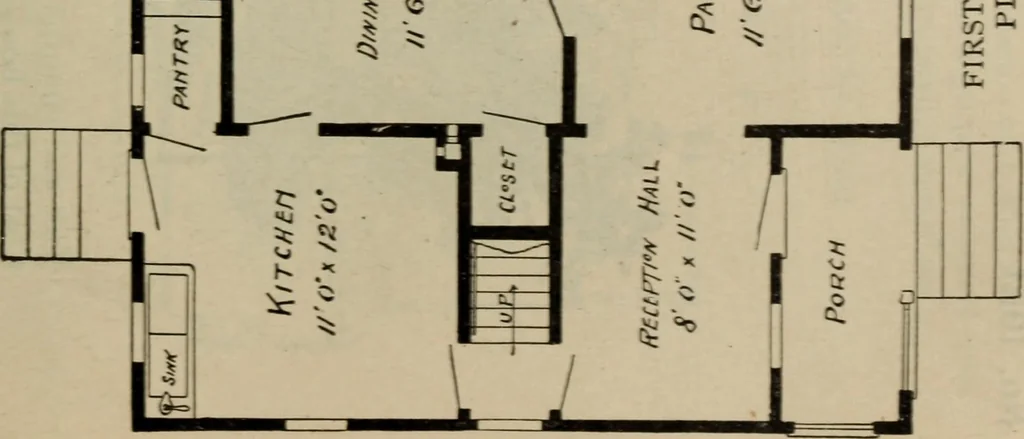 An illustration from Practical bungalows and cottages for town and country, perspective views and floor plans for three hundred low and medium priced houses and bungalows .., 1916, leaf 170