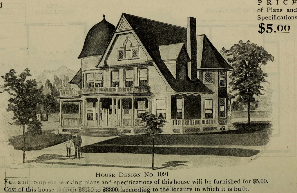An illustration from Practical bungalows and cottages for town and country, perspective views and floor plans for three hundred low and medium priced houses and bungalows .., 1916, leaf 171