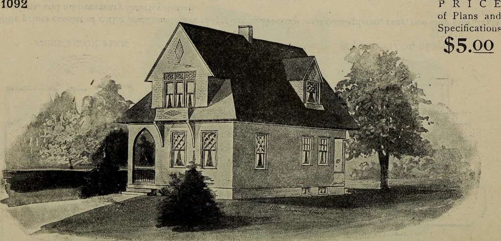 An illustration from Practical bungalows and cottages for town and country, perspective views and floor plans for three hundred low and medium priced houses and bungalows .., 1916, leaf 173