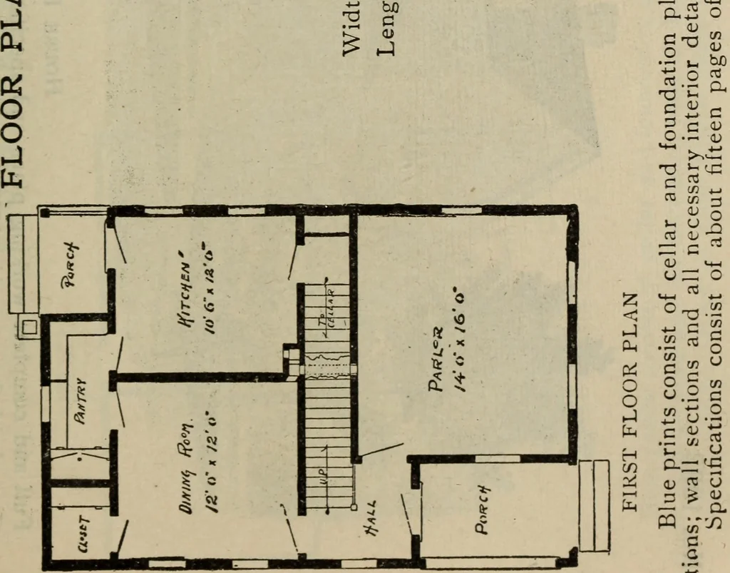 An illustration from Practical bungalows and cottages for town and country, perspective views and floor plans for three hundred low and medium priced houses and bungalows .., 1916, leaf 174