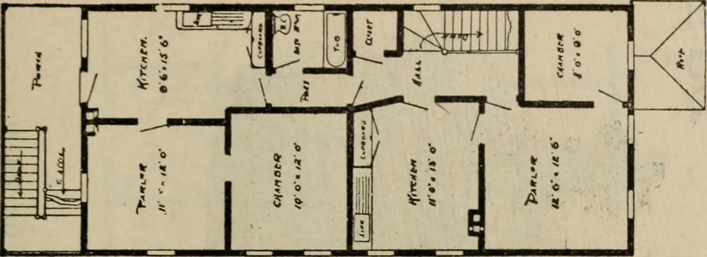 An illustration from Practical bungalows and cottages for town and country, perspective views and floor plans for three hundred low and medium priced houses and bungalows .., 1916, leaf 178