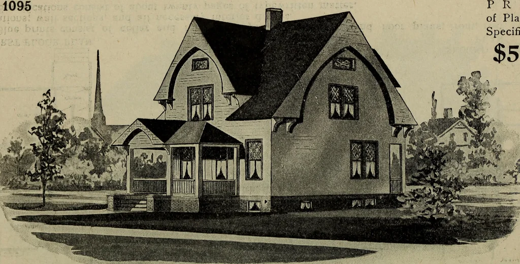 An illustration from Practical bungalows and cottages for town and country, perspective views and floor plans for three hundred low and medium priced houses and bungalows .., 1916, leaf 179