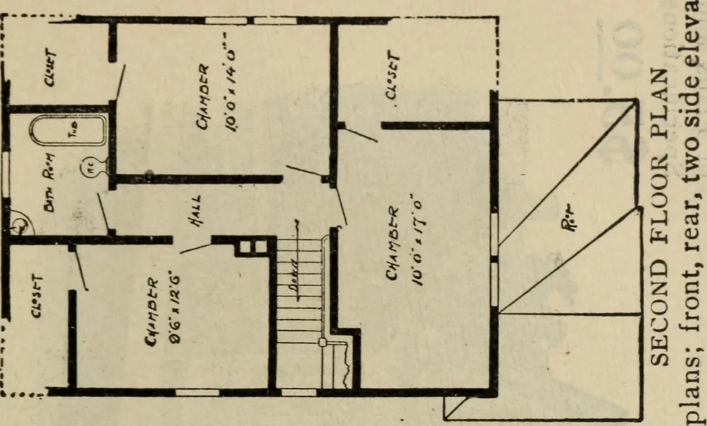 An illustration from Practical bungalows and cottages for town and country, perspective views and floor plans for three hundred low and medium priced houses and bungalows .., 1916, leaf 180
