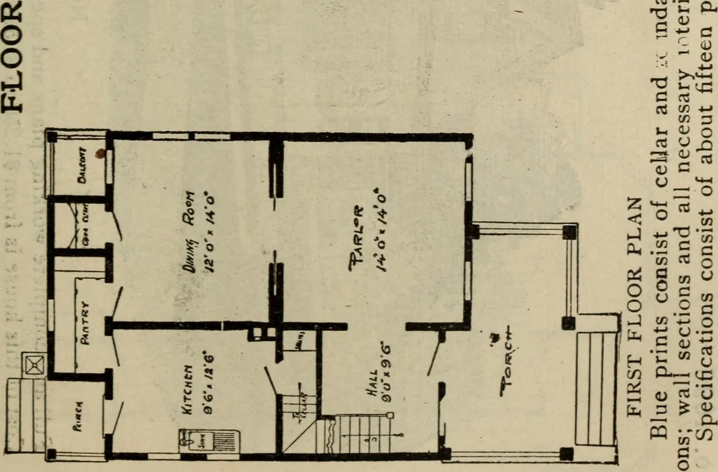 An illustration from Practical bungalows and cottages for town and country, perspective views and floor plans for three hundred low and medium priced houses and bungalows .., 1916, leaf 180