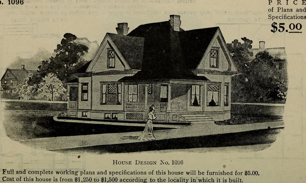 An illustration from Practical bungalows and cottages for town and country, perspective views and floor plans for three hundred low and medium priced houses and bungalows .., 1916, leaf 181