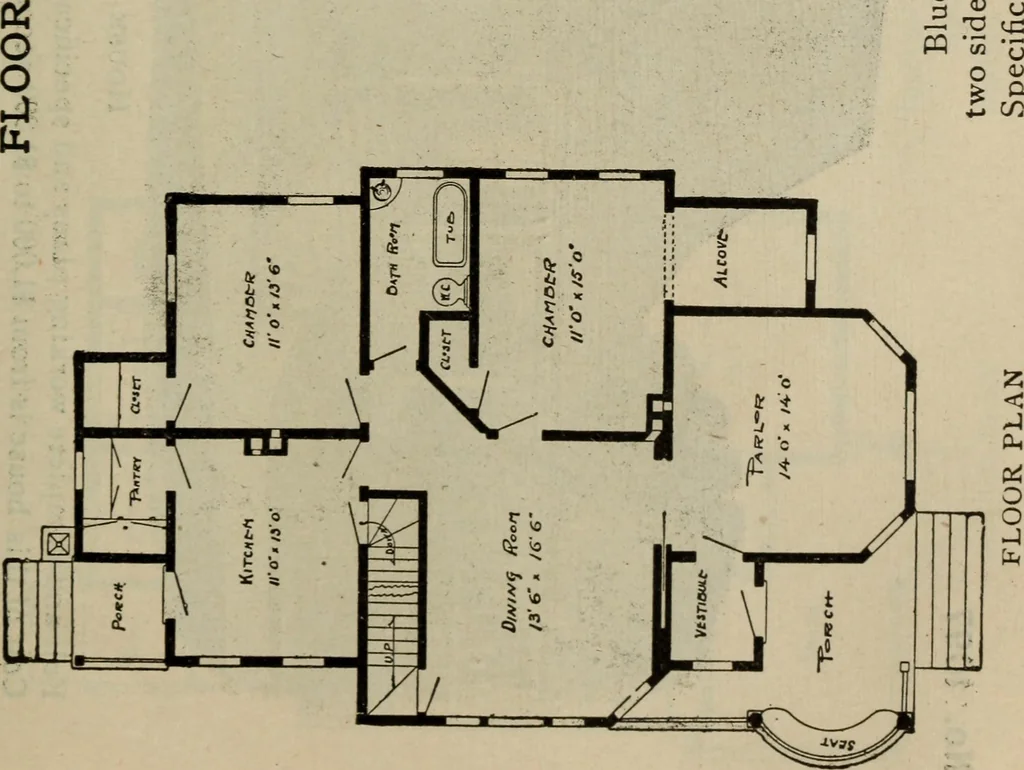 An illustration from Practical bungalows and cottages for town and country, perspective views and floor plans for three hundred low and medium priced houses and bungalows .., 1916, leaf 182