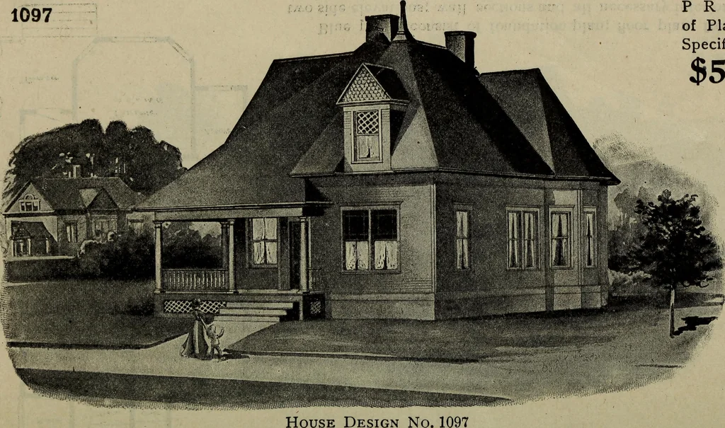 An illustration from Practical bungalows and cottages for town and country, perspective views and floor plans for three hundred low and medium priced houses and bungalows .., 1916, leaf 183