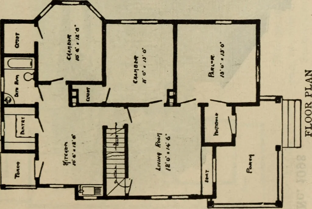 An illustration from Practical bungalows and cottages for town and country, perspective views and floor plans for three hundred low and medium priced houses and bungalows .., 1916, leaf 184