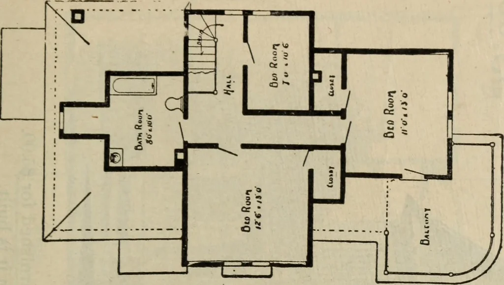 An illustration from Practical bungalows and cottages for town and country, perspective views and floor plans for three hundred low and medium priced houses and bungalows .., 1916, leaf 204