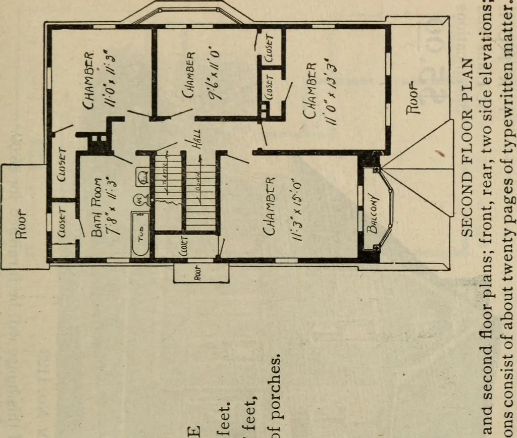 An illustration from Practical bungalows and cottages for town and country, perspective views and floor plans for three hundred low and medium priced houses and bungalows .., 1916, leaf 206