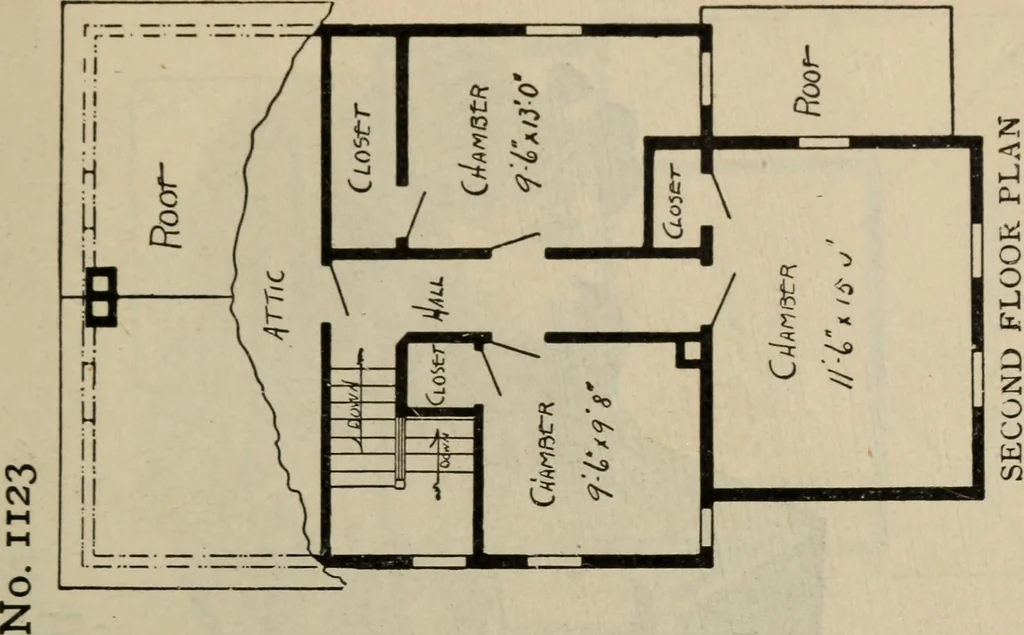 An illustration from Practical bungalows and cottages for town and country, perspective views and floor plans for three hundred low and medium priced houses and bungalows .., 1916, leaf 208