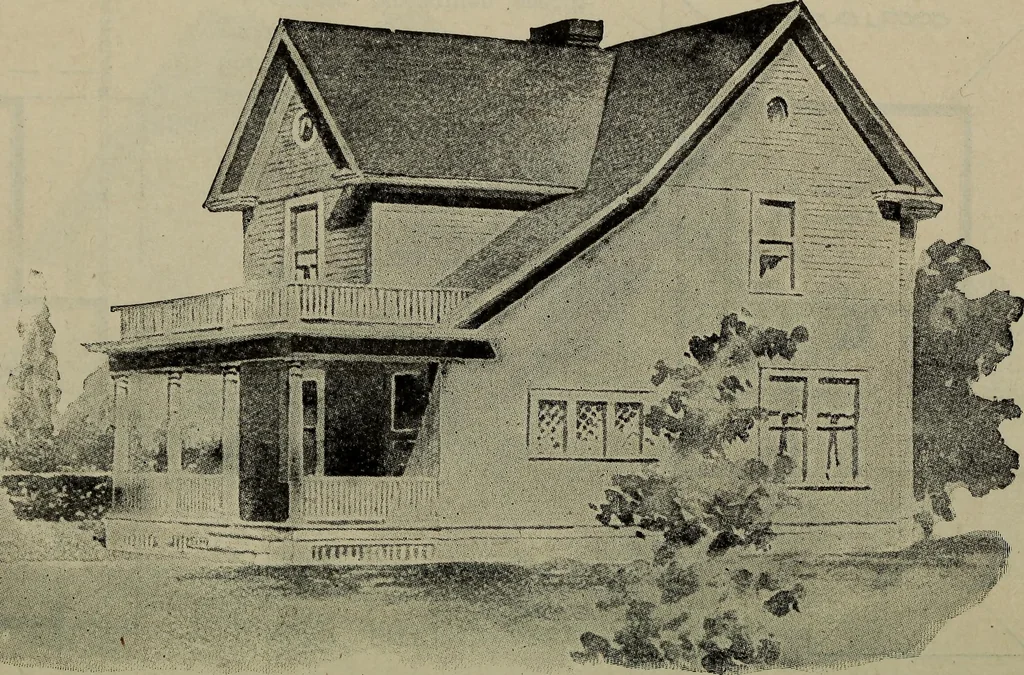 An illustration from Practical bungalows and cottages for town and country, perspective views and floor plans for three hundred low and medium priced houses and bungalows .., 1916, leaf 211