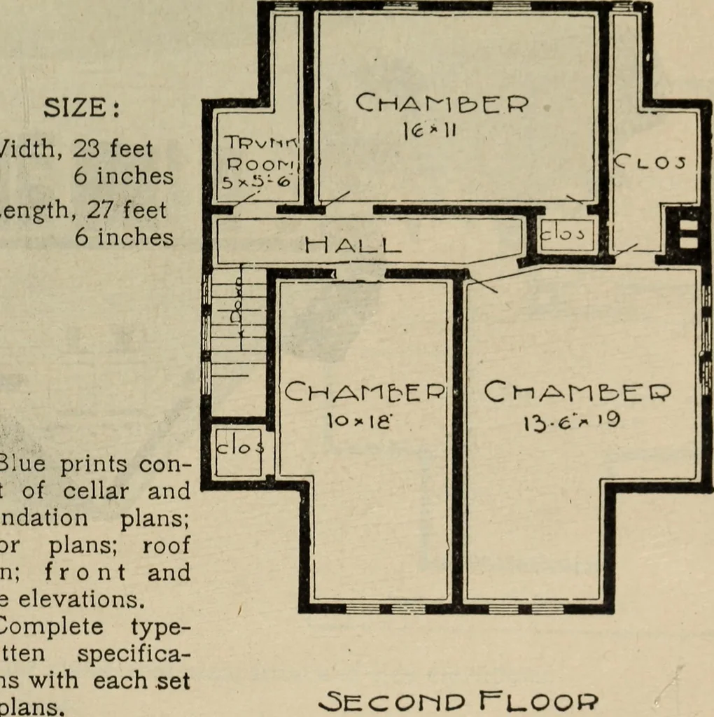 An illustration from Practical bungalows and cottages for town and country, perspective views and floor plans for three hundred low and medium priced houses and bungalows .., 1916, leaf 214