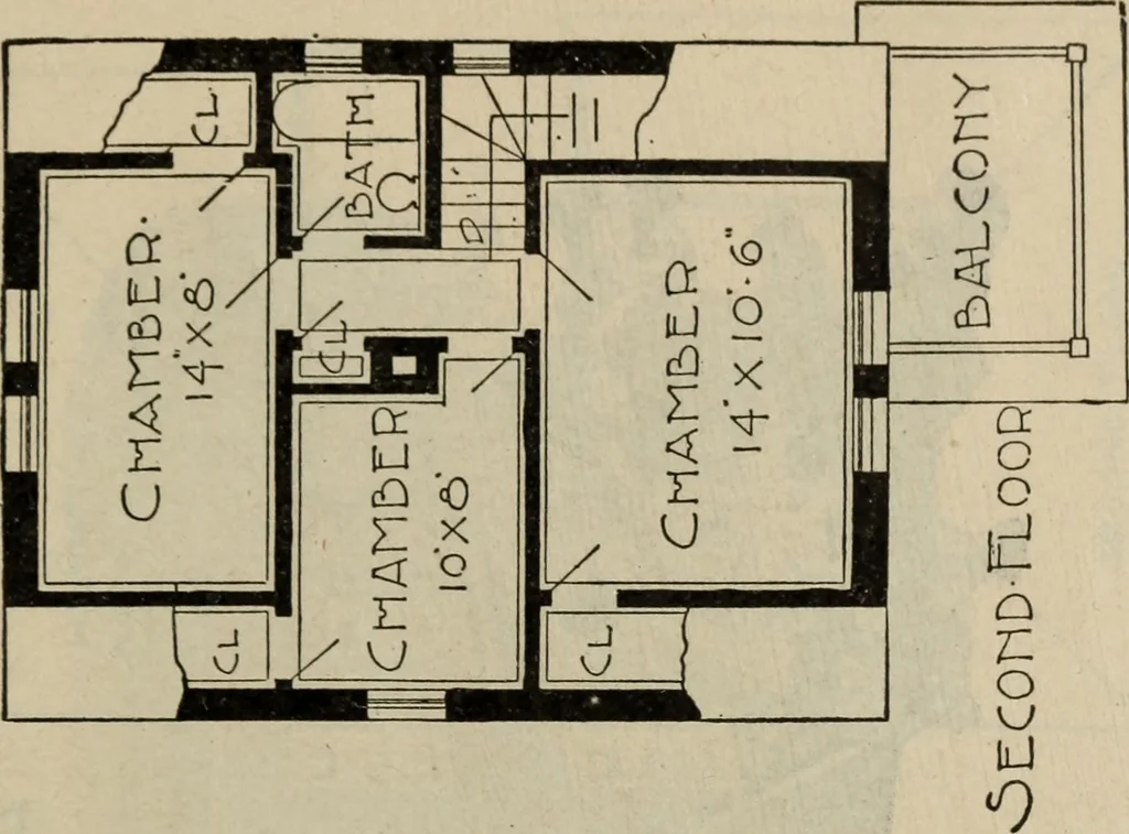 An illustration from Practical bungalows and cottages for town and country, perspective views and floor plans for three hundred low and medium priced houses and bungalows .., 1916, leaf 220