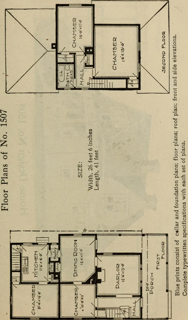 An illustration from Practical bungalows and cottages for town and country, perspective views and floor plans for three hundred low and medium priced houses and bungalows .., 1916, leaf 222