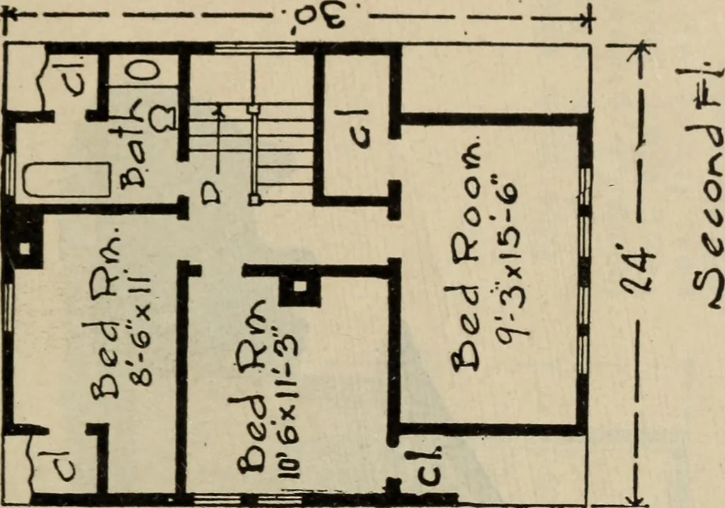 An illustration from Practical bungalows and cottages for town and country, perspective views and floor plans for three hundred low and medium priced houses and bungalows .., 1916, leaf 224