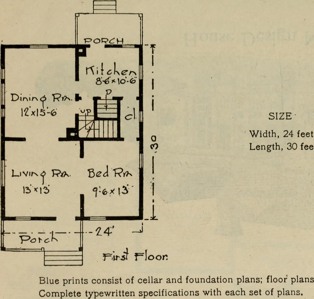 An illustration from Practical bungalows and cottages for town and country, perspective views and floor plans for three hundred low and medium priced houses and bungalows .., 1916, leaf 224