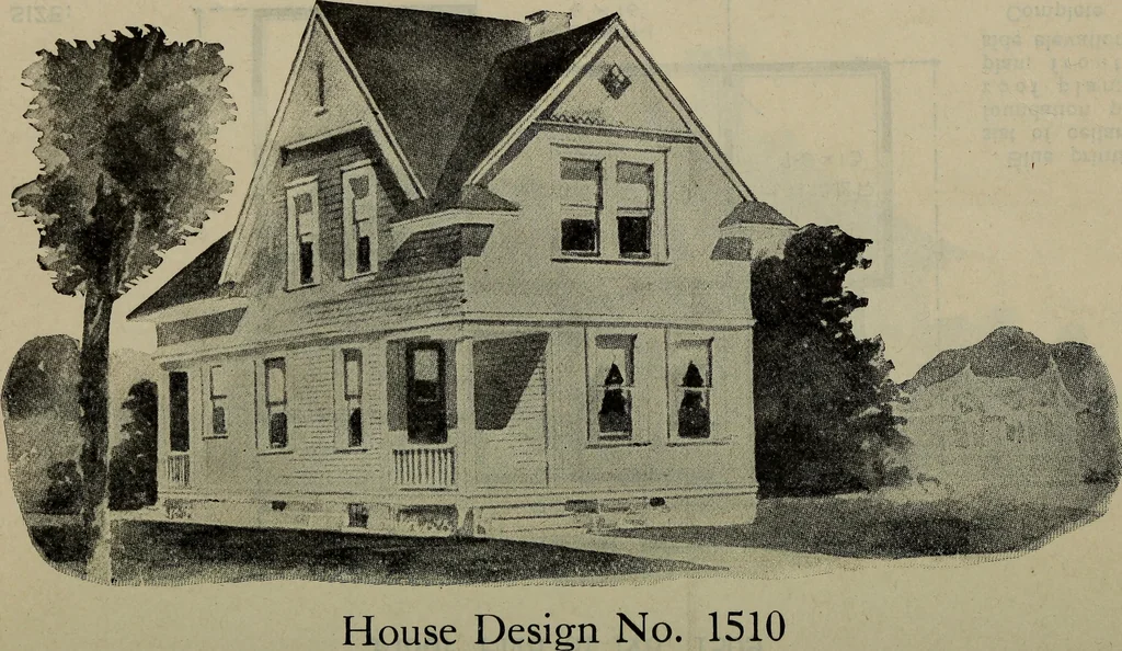 An illustration from Practical bungalows and cottages for town and country, perspective views and floor plans for three hundred low and medium priced houses and bungalows .., 1916, leaf 227