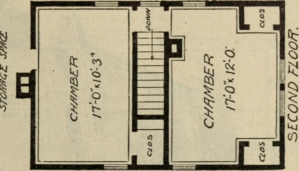 An illustration from Practical bungalows and cottages for town and country, perspective views and floor plans for three hundred low and medium priced houses and bungalows .., 1916, leaf 228