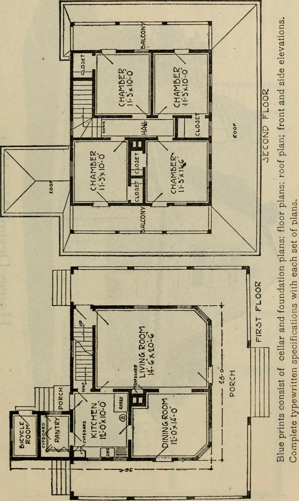 An illustration from Practical bungalows and cottages for town and country, perspective views and floor plans for three hundred low and medium priced houses and bungalows .., 1916, leaf 234