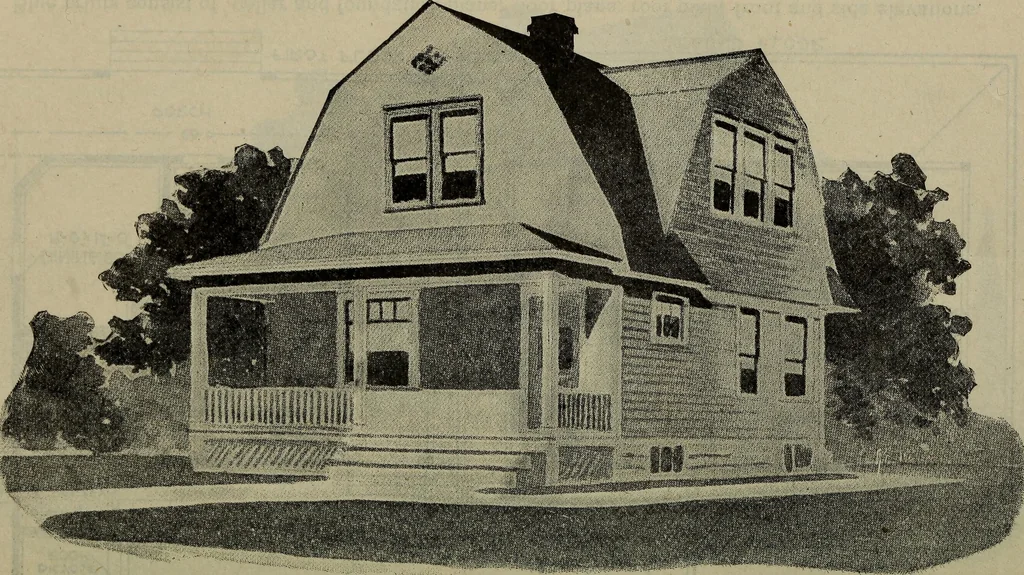 An illustration from Practical bungalows and cottages for town and country, perspective views and floor plans for three hundred low and medium priced houses and bungalows .., 1916, leaf 235
