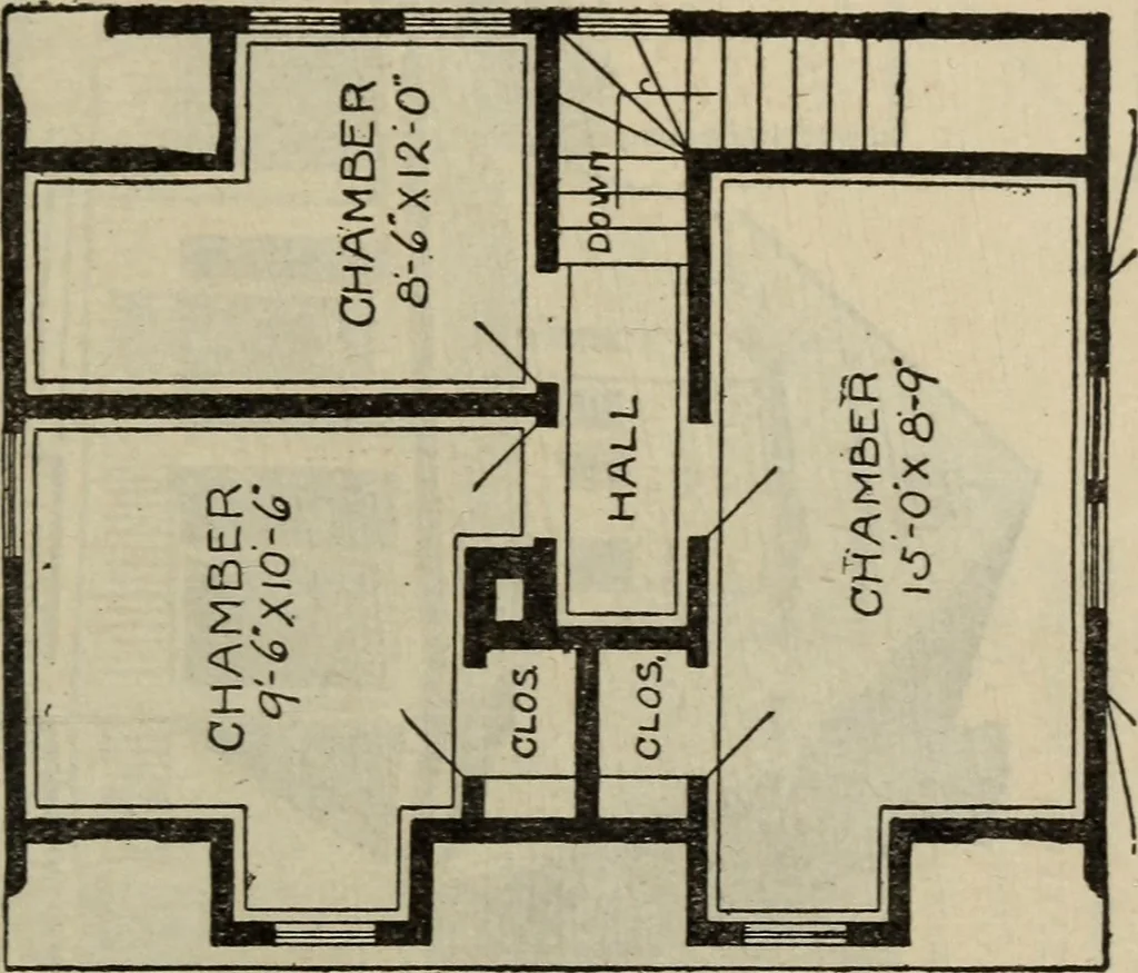 An illustration from Practical bungalows and cottages for town and country, perspective views and floor plans for three hundred low and medium priced houses and bungalows .., 1916, leaf 236