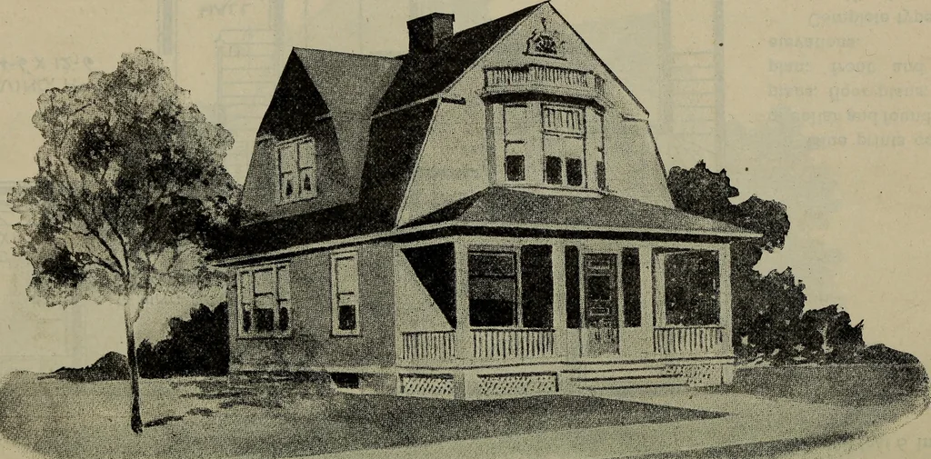 An illustration from Practical bungalows and cottages for town and country, perspective views and floor plans for three hundred low and medium priced houses and bungalows .., 1916, leaf 237