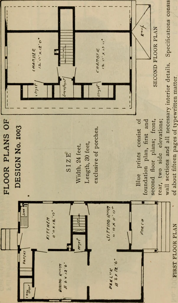 An illustration from Practical bungalows and cottages for town and country, perspective views and floor plans for three hundred low and medium priced houses and bungalows .., 1916, leaf 24
