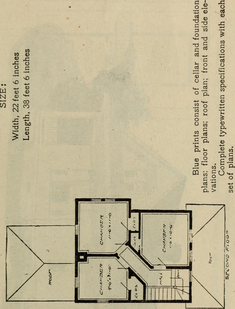 An illustration from Practical bungalows and cottages for town and country, perspective views and floor plans for three hundred low and medium priced houses and bungalows .., 1916, leaf 244
