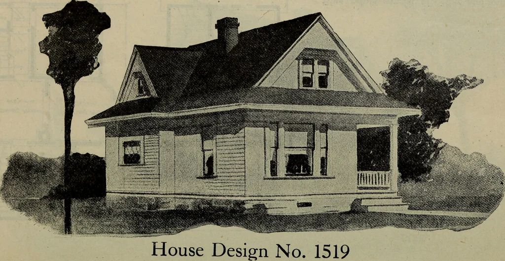 An illustration from Practical bungalows and cottages for town and country, perspective views and floor plans for three hundred low and medium priced houses and bungalows .., 1916, leaf 245