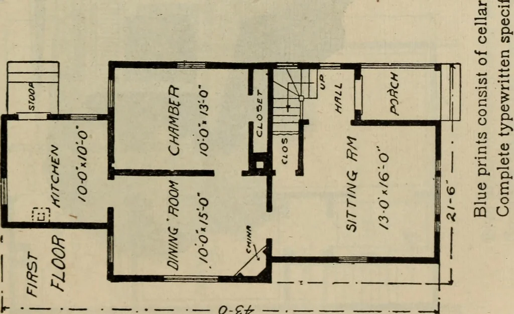 An illustration from Practical bungalows and cottages for town and country, perspective views and floor plans for three hundred low and medium priced houses and bungalows .., 1916, leaf 246