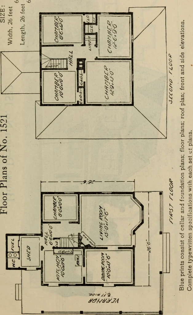 An illustration from Practical bungalows and cottages for town and country, perspective views and floor plans for three hundred low and medium priced houses and bungalows .., 1916, leaf 250