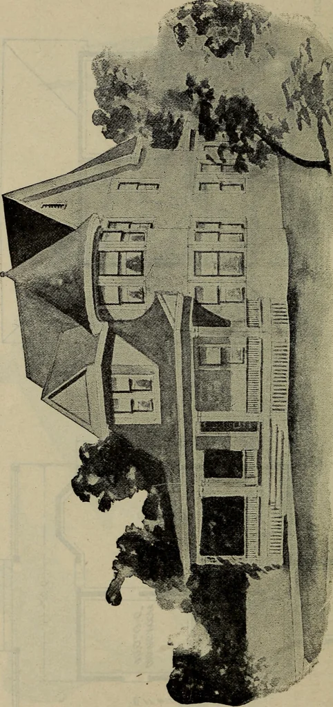 An illustration from Practical bungalows and cottages for town and country, perspective views and floor plans for three hundred low and medium priced houses and bungalows .., 1916, leaf 251
