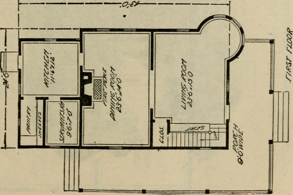 An illustration from Practical bungalows and cottages for town and country, perspective views and floor plans for three hundred low and medium priced houses and bungalows .., 1916, leaf 252