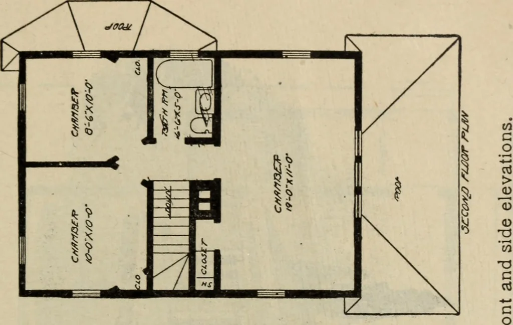 An illustration from Practical bungalows and cottages for town and country, perspective views and floor plans for three hundred low and medium priced houses and bungalows .., 1916, leaf 258