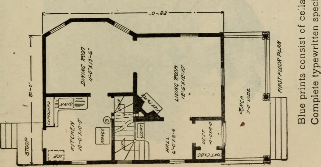 An illustration from Practical bungalows and cottages for town and country, perspective views and floor plans for three hundred low and medium priced houses and bungalows .., 1916, leaf 258