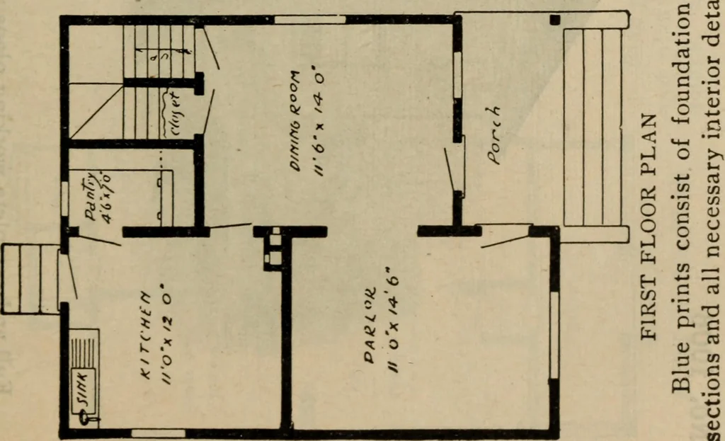 An illustration from Practical bungalows and cottages for town and country, perspective views and floor plans for three hundred low and medium priced houses and bungalows .., 1916, leaf 26