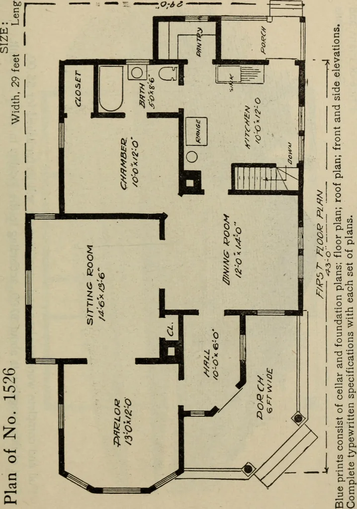 An illustration from Practical bungalows and cottages for town and country, perspective views and floor plans for three hundred low and medium priced houses and bungalows .., 1916, leaf 260