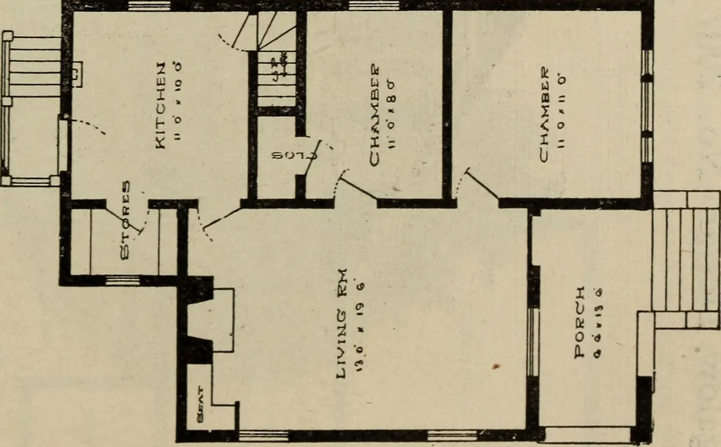 An illustration from Practical bungalows and cottages for town and country, perspective views and floor plans for three hundred low and medium priced houses and bungalows .., 1916, leaf 270