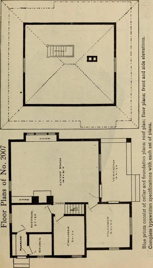 An illustration from Practical bungalows and cottages for town and country, perspective views and floor plans for three hundred low and medium priced houses and bungalows .., 1916, leaf 272