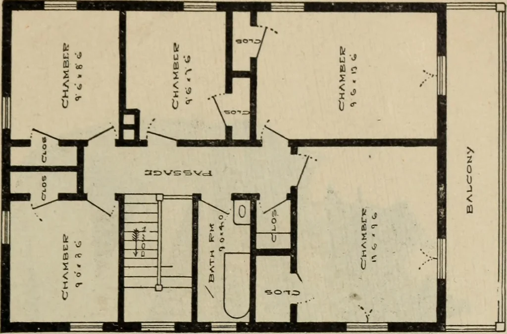 An illustration from Practical bungalows and cottages for town and country, perspective views and floor plans for three hundred low and medium priced houses and bungalows .., 1916, leaf 274